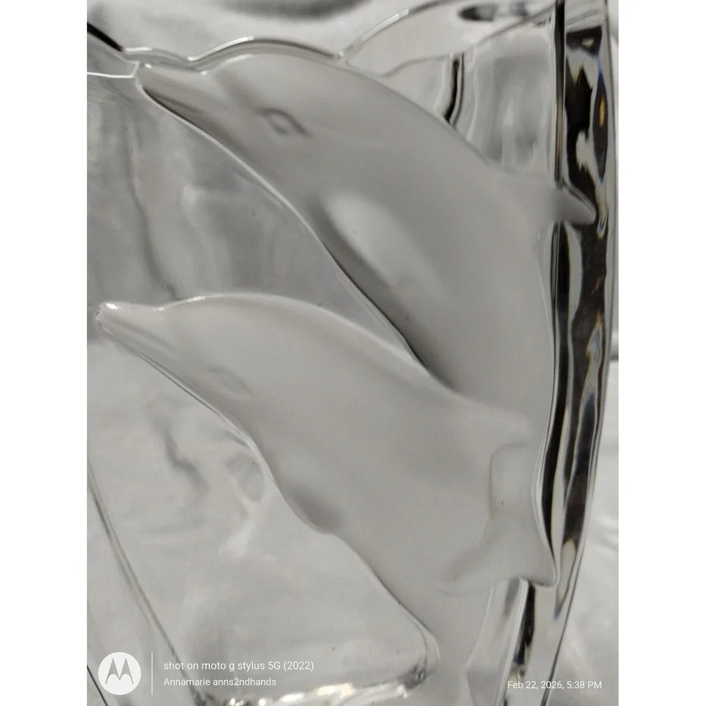 Dolphin Crystal Vase Large Heavy‎ Glass Coastal Nautical Decor Beach House